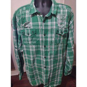 Men's Parish Nation Embroidered Logo Green 4XL Button Shirt Cotton L/S